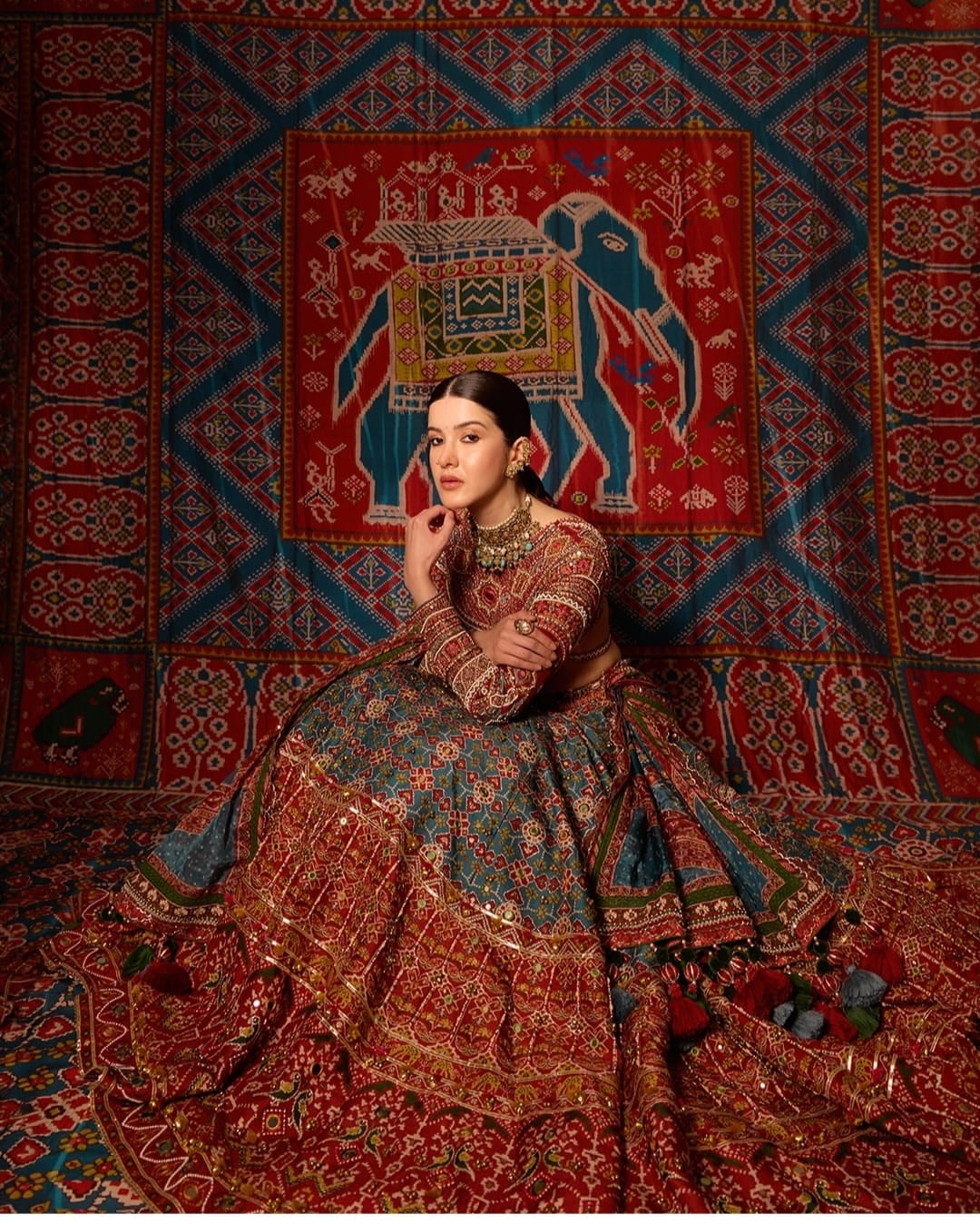 Raw Silk &amp; Organza Lehenga with Heavy Kurti and Dupatta