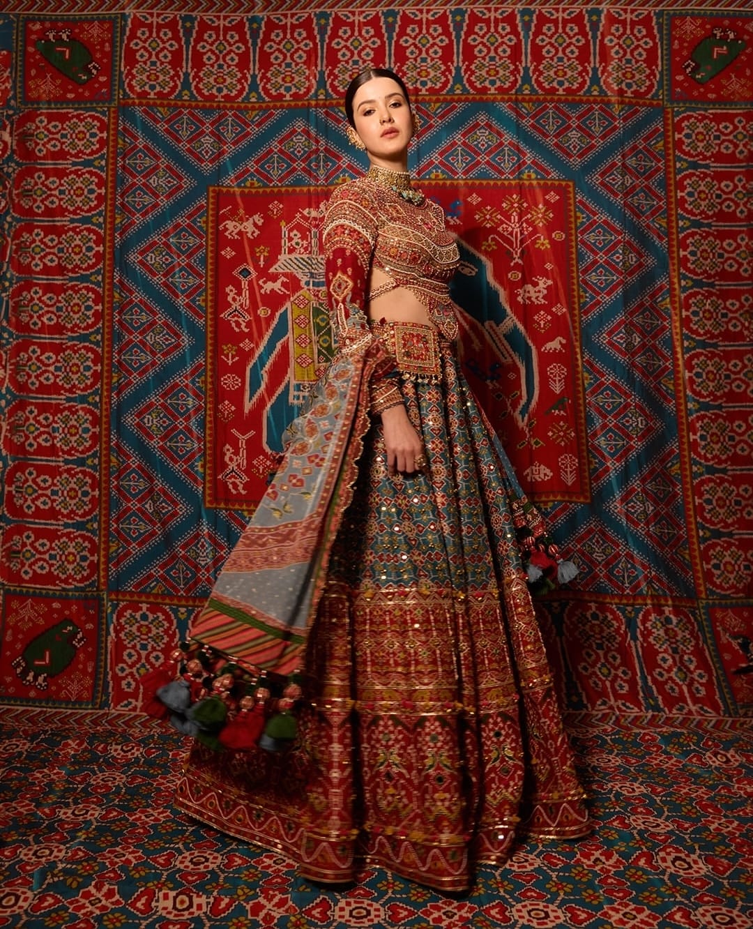 Raw Silk &amp; Organza Lehenga with Heavy Kurti and Dupatta