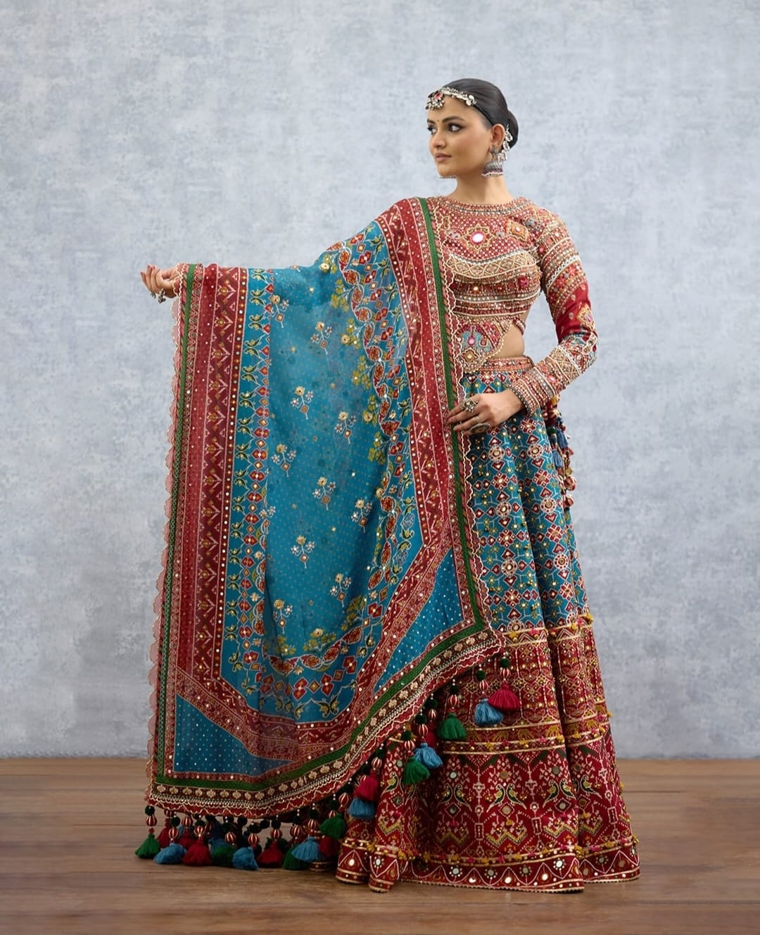 Raw Silk &amp; Organza Lehenga with Heavy Kurti and Dupatta