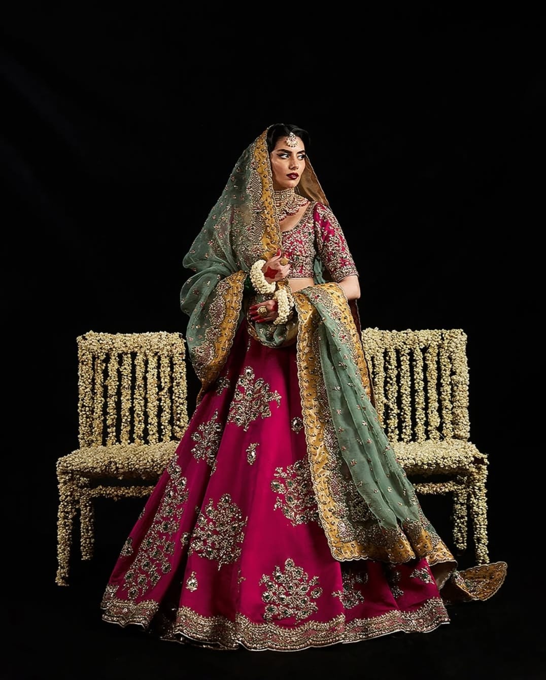 Raw Silk &amp; Organza Lehenga with Heavy Kurti and Dupatta
