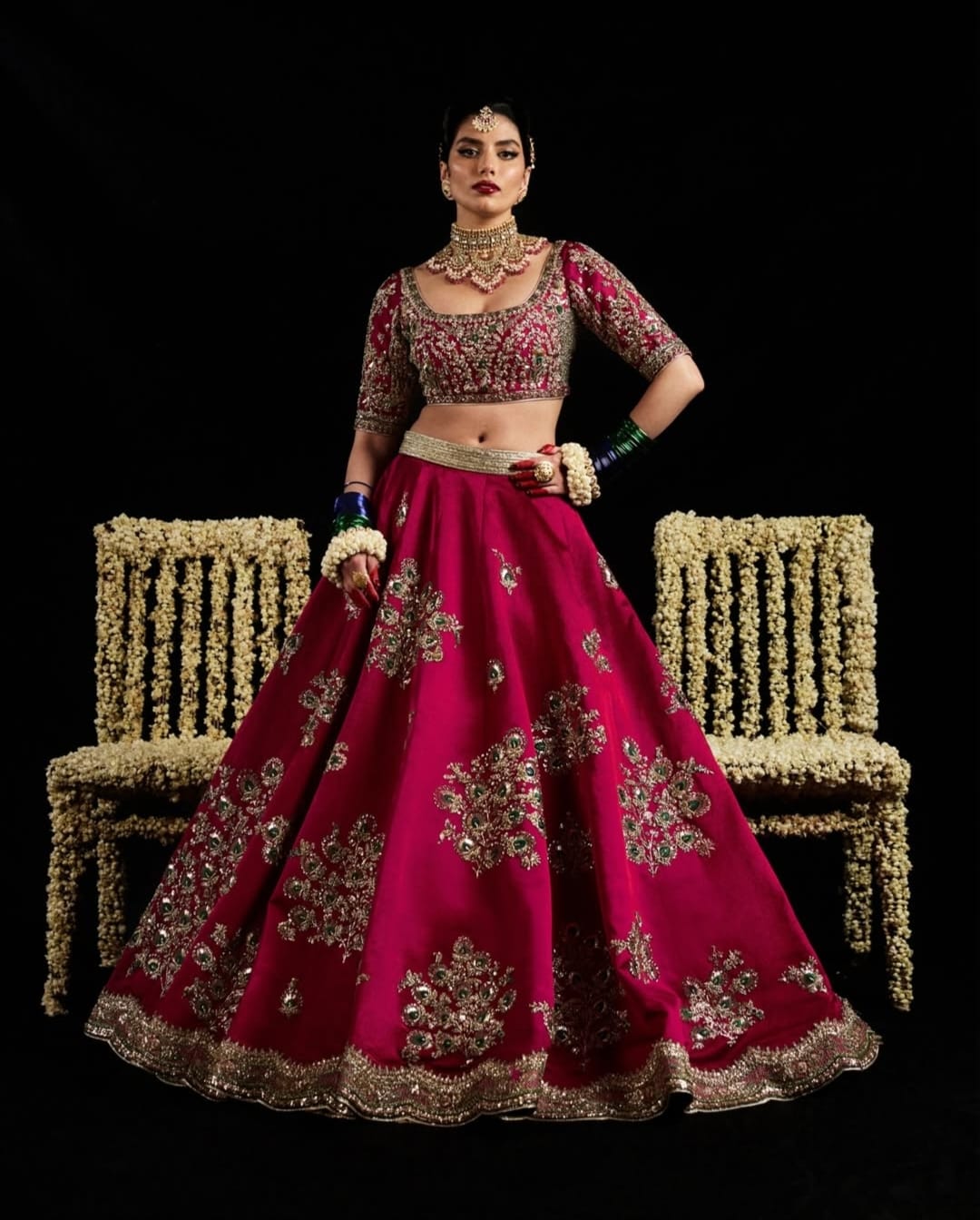 Raw Silk &amp; Organza Lehenga with Heavy Kurti and Dupatta