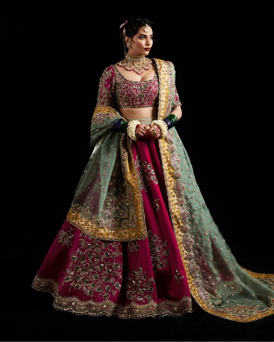 Raw Silk &amp; Organza Lehenga with Heavy Kurti and Dupatta