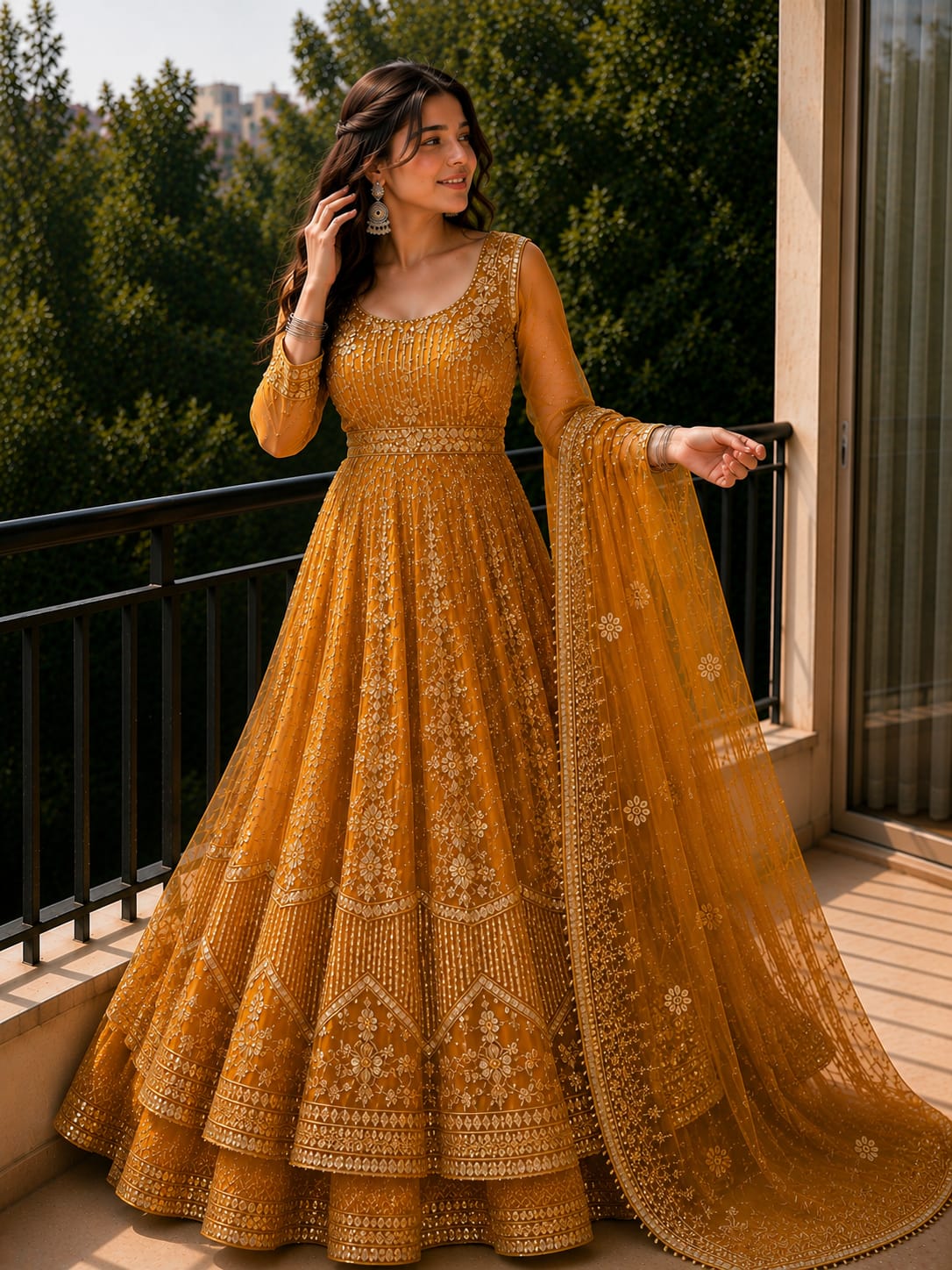 double, flare, frock,&amp; Dupatta