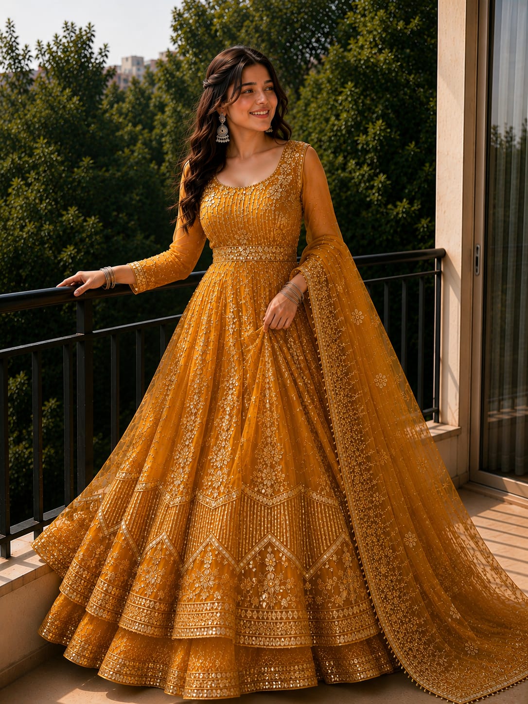 double, flare, frock,&amp; Dupatta