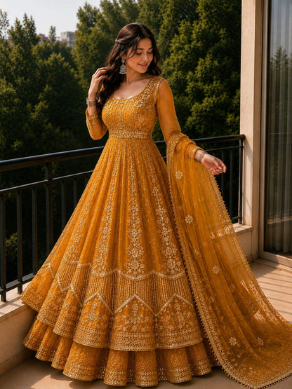 double, flare, frock,&amp; Dupatta