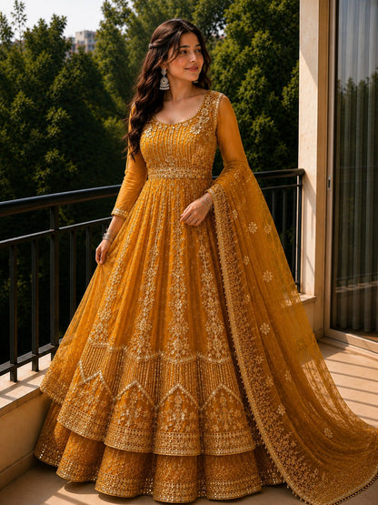 double, flare, frock,&amp; Dupatta
