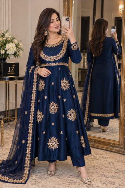 Handmade Frock,trouser & Dupatta