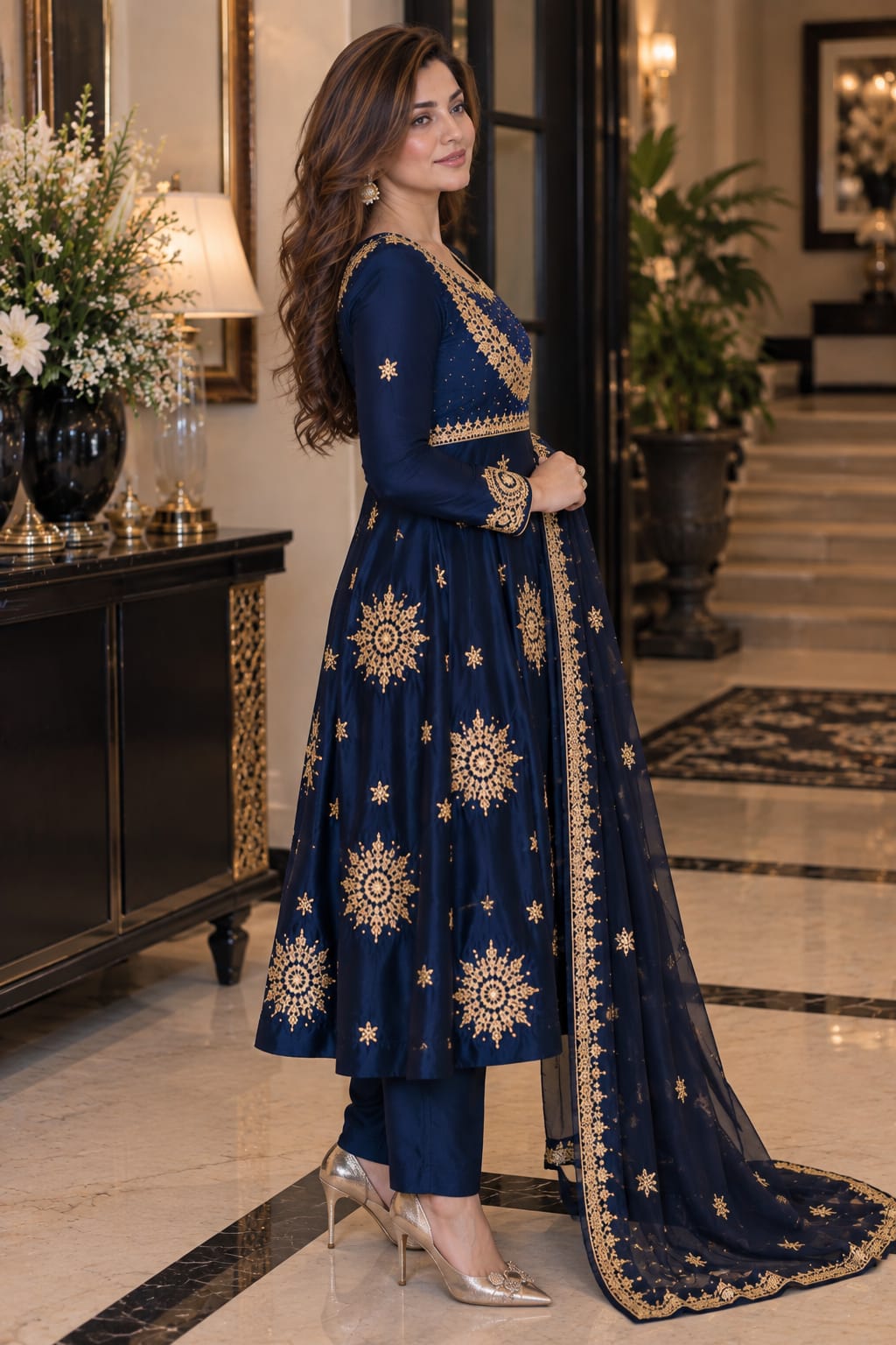 Handmade Frock,trouser & Dupatta