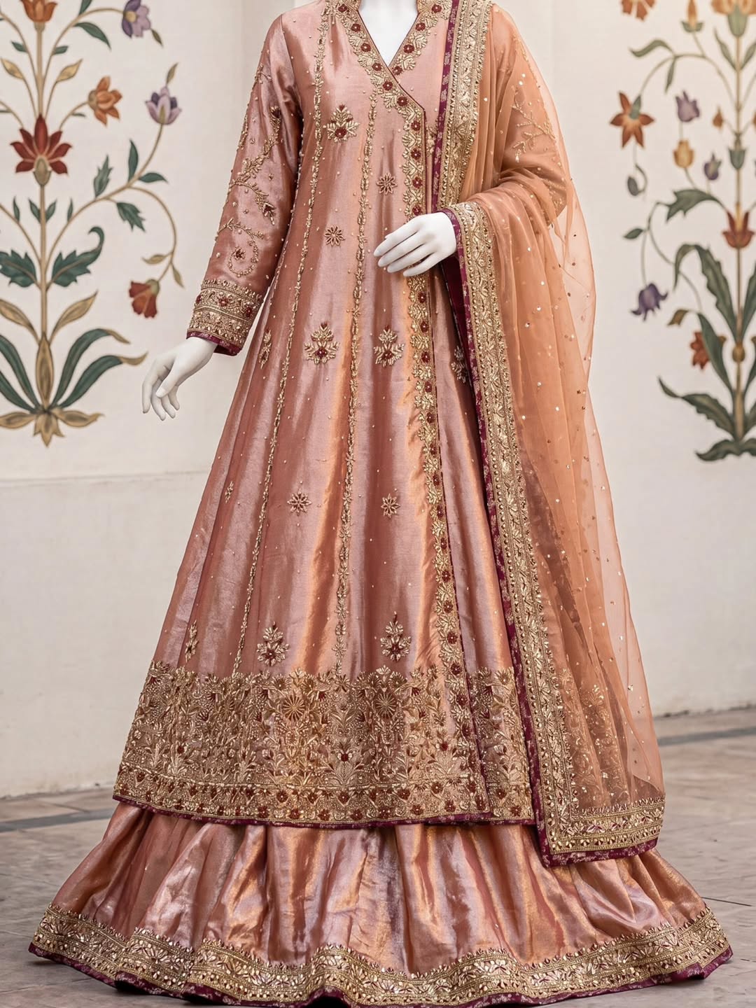 Angrakha Long Frock With Lehenga