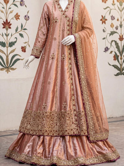Angrakha Long Frock With Lehenga